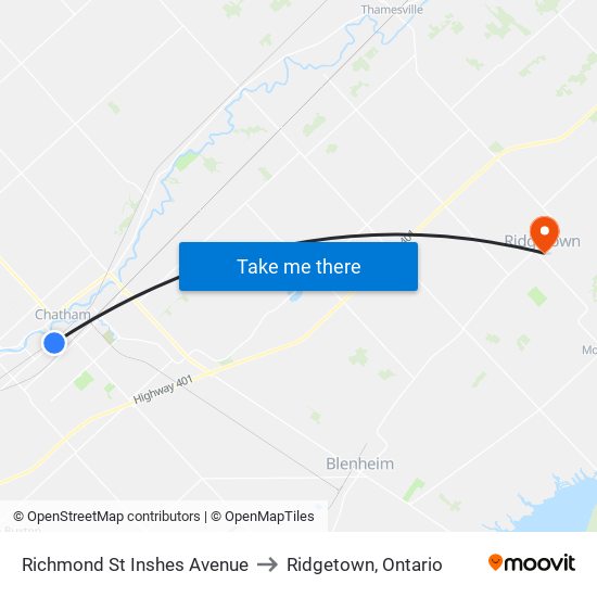 Richmond St Inshes Avenue to Ridgetown, Ontario map