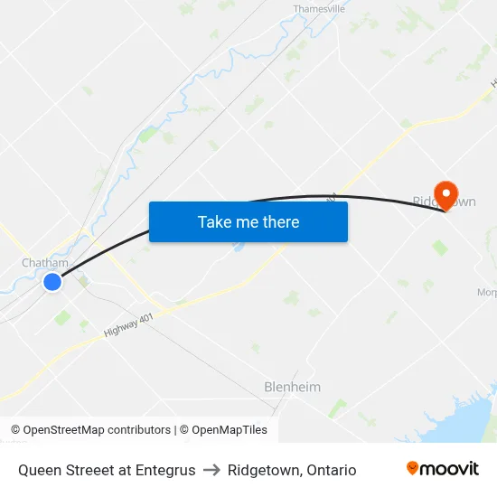 Queen Streeet at Entegrus to Ridgetown, Ontario map