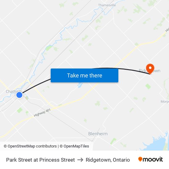 Park Street at Princess Street to Ridgetown, Ontario map