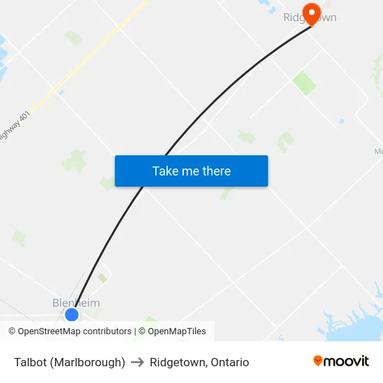 Talbot (Marlborough) to Ridgetown, Ontario map