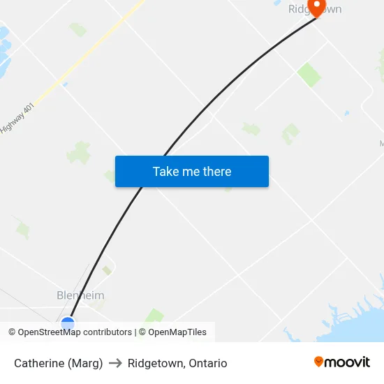 Catherine (Marg) to Ridgetown, Ontario map