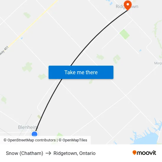 Snow (Chatham) to Ridgetown, Ontario map