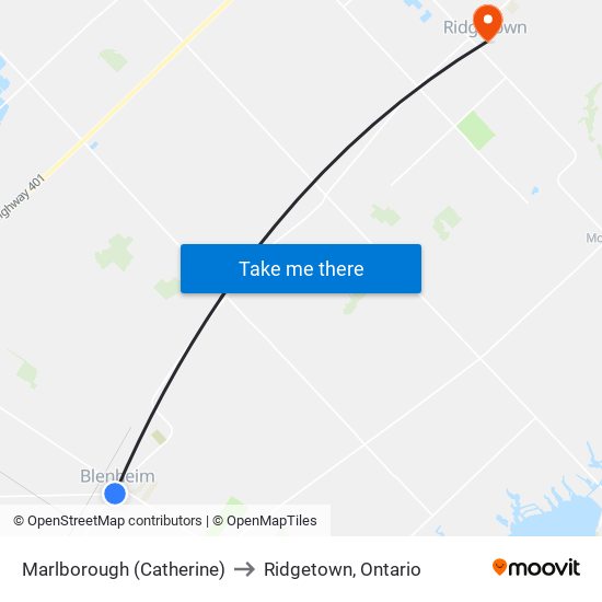 Marlborough (Catherine) to Ridgetown, Ontario map