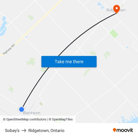 Sobey's to Ridgetown, Ontario map