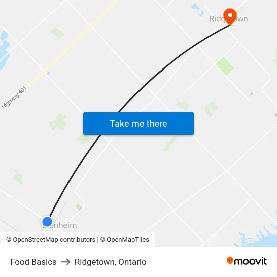 Food Basics to Ridgetown, Ontario map