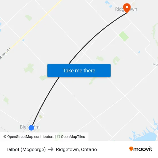 Talbot (Mcgeorge) to Ridgetown, Ontario map