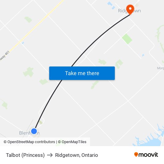 Talbot (Princess) to Ridgetown, Ontario map