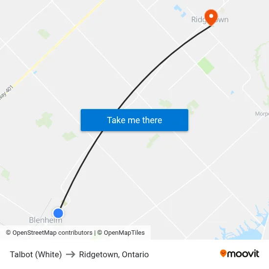 Talbot (White) to Ridgetown, Ontario map