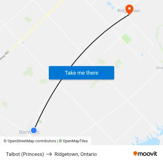 Talbot (Princess) to Ridgetown, Ontario map