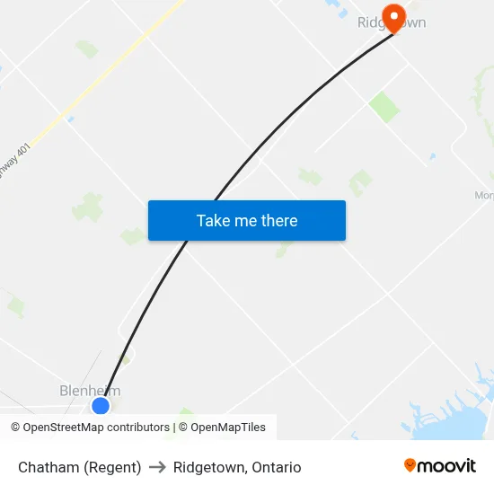 Chatham (Regent) to Ridgetown, Ontario map