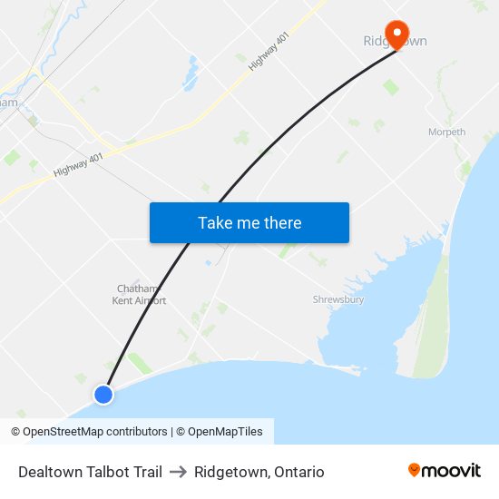 Dealtown Talbot Trail to Ridgetown, Ontario map