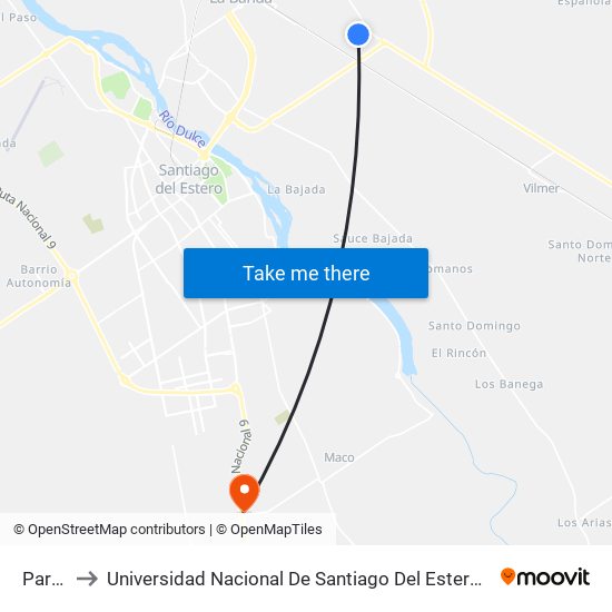 Parada to Universidad Nacional De Santiago Del Estero Sede El Zanjon map