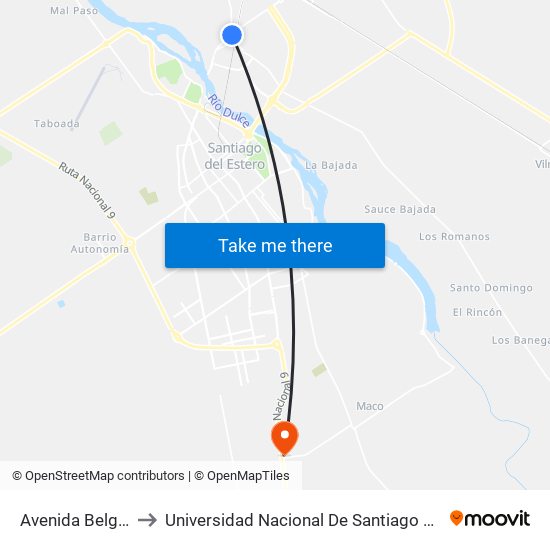 Avenida Belgrano, 2018 to Universidad Nacional De Santiago Del Estero Sede El Zanjon map