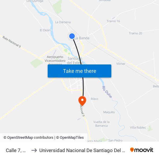 Calle 7, Mz4 Lt5 to Universidad Nacional De Santiago Del Estero Sede El Zanjon map