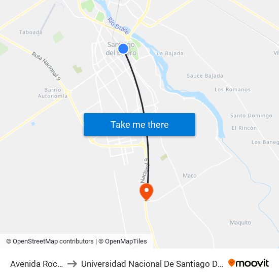 Avenida Roca Sur, 418 to Universidad Nacional De Santiago Del Estero Sede El Zanjon map