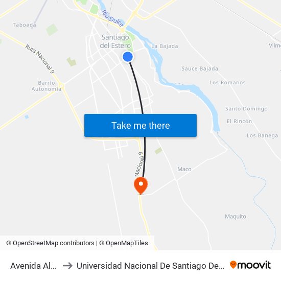 Avenida Alsina, 155 to Universidad Nacional De Santiago Del Estero Sede El Zanjon map