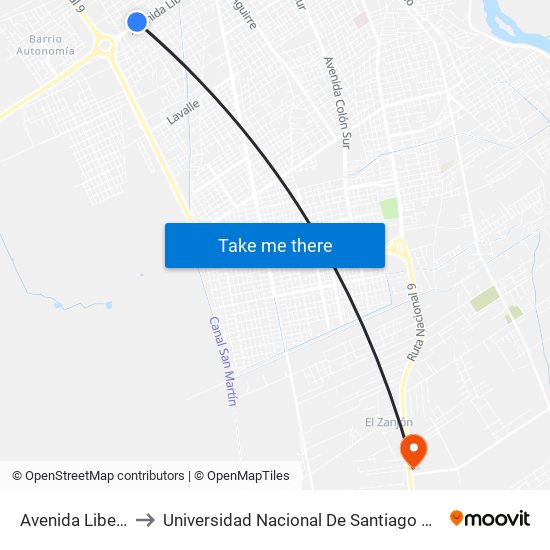 Avenida Libertad, 3274 to Universidad Nacional De Santiago Del Estero Sede El Zanjon map