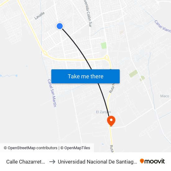 Calle Chazarreta Y Av. Lugones to Universidad Nacional De Santiago Del Estero Sede El Zanjon map