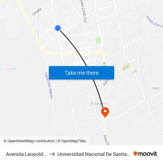 Avenida Leopoldo Lugones, 2445 to Universidad Nacional De Santiago Del Estero Sede El Zanjon map