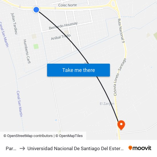 Parada to Universidad Nacional De Santiago Del Estero Sede El Zanjon map