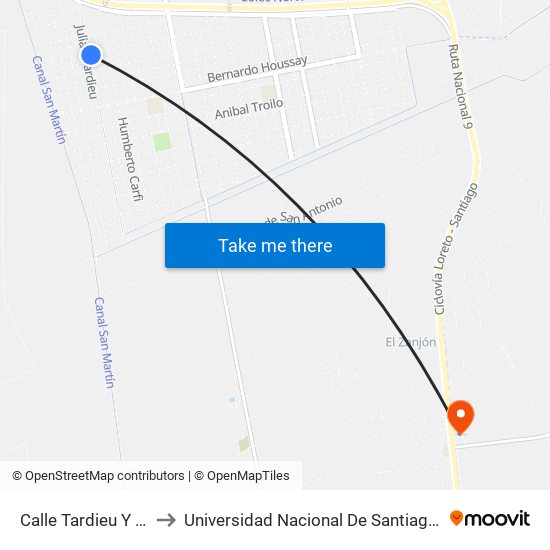Calle Tardieu Y Calle Yupanqui to Universidad Nacional De Santiago Del Estero Sede El Zanjon map