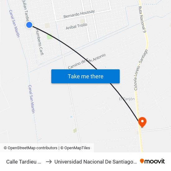 Calle Tardieu Y Calle Yunes to Universidad Nacional De Santiago Del Estero Sede El Zanjon map