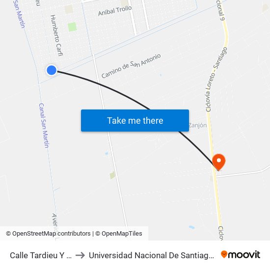 Calle Tardieu Y Calle Anglade to Universidad Nacional De Santiago Del Estero Sede El Zanjon map