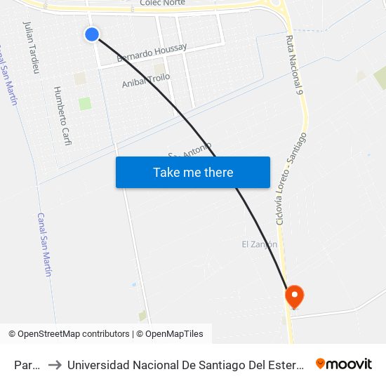 Parada to Universidad Nacional De Santiago Del Estero Sede El Zanjon map