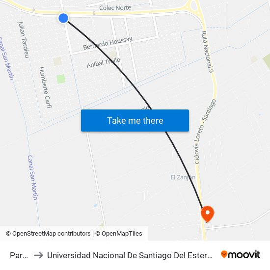 Parada to Universidad Nacional De Santiago Del Estero Sede El Zanjon map