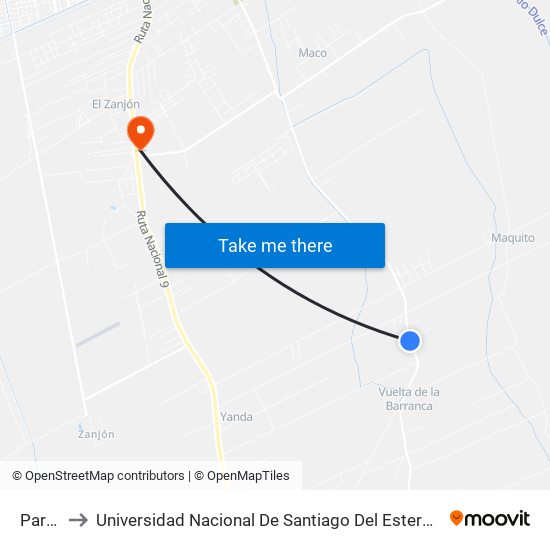 Parada to Universidad Nacional De Santiago Del Estero Sede El Zanjon map