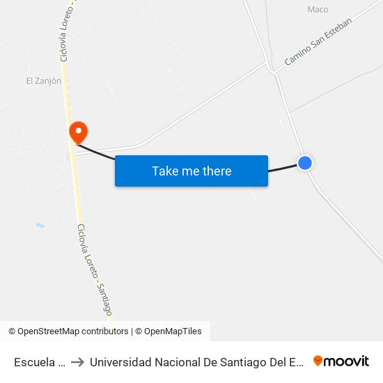 Escuela Nº 32 to Universidad Nacional De Santiago Del Estero Sede El Zanjon map
