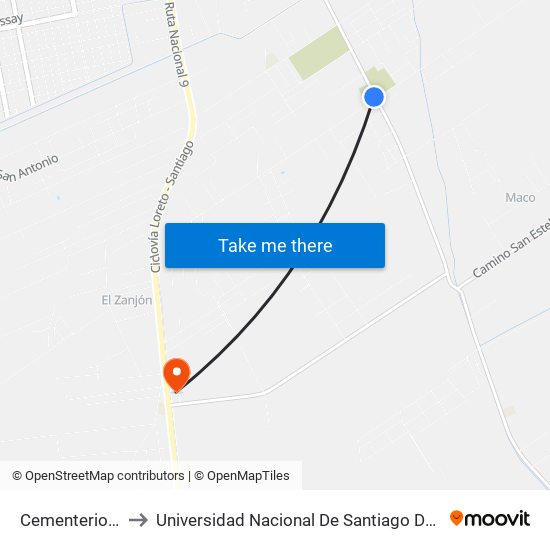 Cementerio De Maco to Universidad Nacional De Santiago Del Estero Sede El Zanjon map