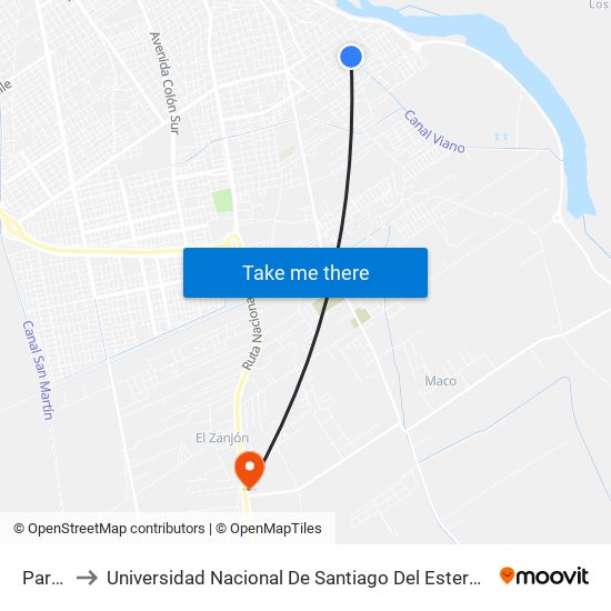 Parada to Universidad Nacional De Santiago Del Estero Sede El Zanjon map