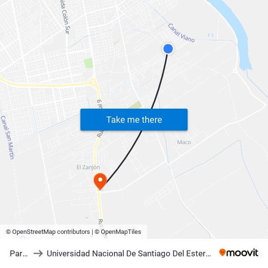 Parada to Universidad Nacional De Santiago Del Estero Sede El Zanjon map
