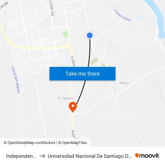 Independencia, Lote 1 to Universidad Nacional De Santiago Del Estero Sede El Zanjon map