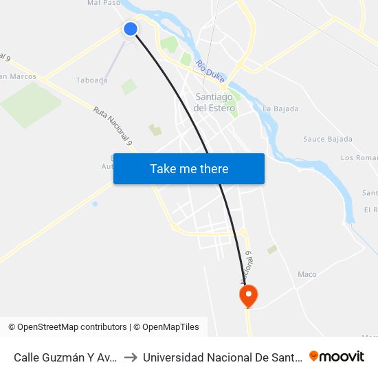 Calle Guzmán Y Av. Madre De Ciudades to Universidad Nacional De Santiago Del Estero Sede El Zanjon map