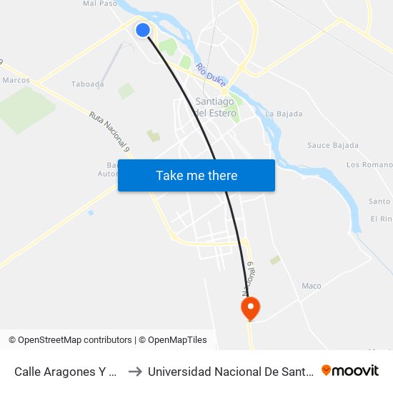 Calle Aragones Y Calle Base Marambio to Universidad Nacional De Santiago Del Estero Sede El Zanjon map