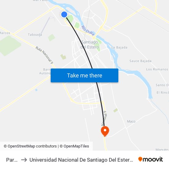 Parada to Universidad Nacional De Santiago Del Estero Sede El Zanjon map