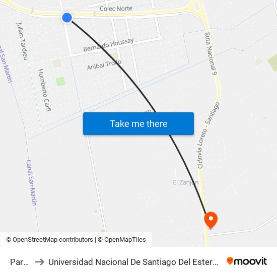 Parada to Universidad Nacional De Santiago Del Estero Sede El Zanjon map