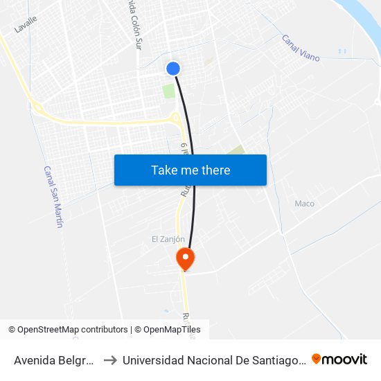 Avenida Belgrano Sur, 4482 to Universidad Nacional De Santiago Del Estero Sede El Zanjon map