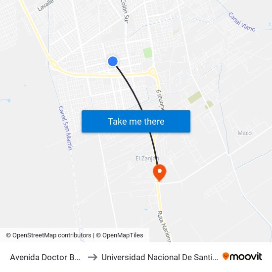 Avenida Doctor Benjamín Zavalía, 204 to Universidad Nacional De Santiago Del Estero Sede El Zanjon map