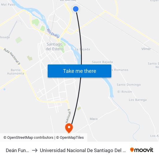 Deán Funes, 365 to Universidad Nacional De Santiago Del Estero Sede El Zanjon map