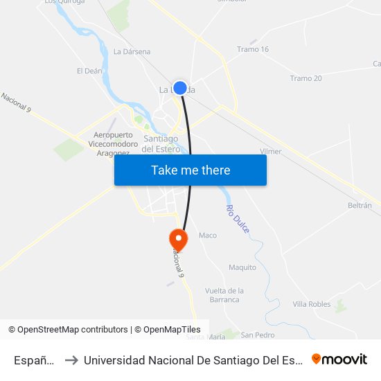 España, 200 to Universidad Nacional De Santiago Del Estero Sede El Zanjon map