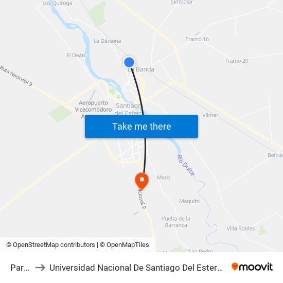 Parada to Universidad Nacional De Santiago Del Estero Sede El Zanjon map