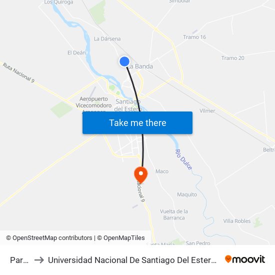 Parada to Universidad Nacional De Santiago Del Estero Sede El Zanjon map