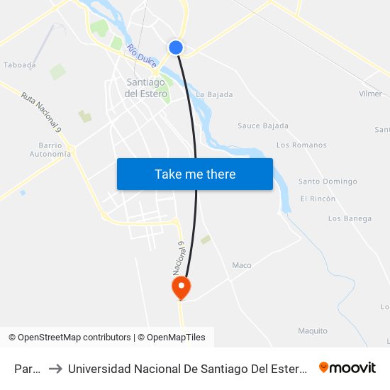 Parada to Universidad Nacional De Santiago Del Estero Sede El Zanjon map