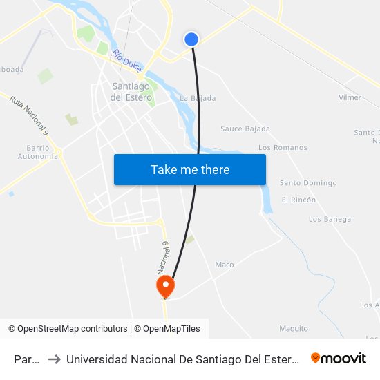 Parada to Universidad Nacional De Santiago Del Estero Sede El Zanjon map