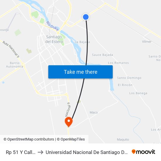 Rp 51 Y Calle Urquiza to Universidad Nacional De Santiago Del Estero Sede El Zanjon map