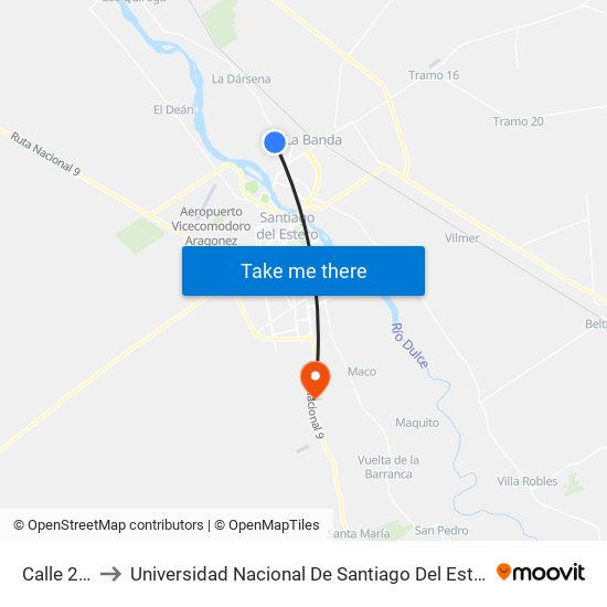 Calle 2, 217 to Universidad Nacional De Santiago Del Estero Sede El Zanjon map