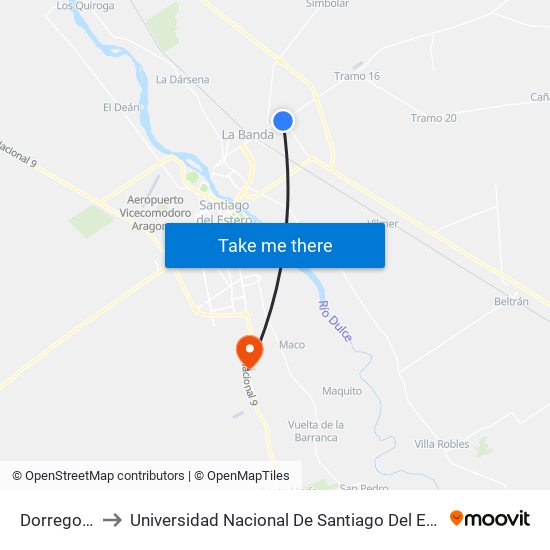 Dorrego, 1815 to Universidad Nacional De Santiago Del Estero Sede El Zanjon map